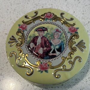 Vintage Decorative Tin with Gold and Pink Accents